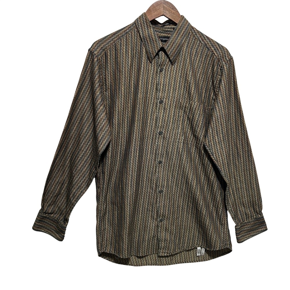 Vintage Jhane Barnes Mens M Button Shirt Japanese Fabric Abstract Stripe Earthy
